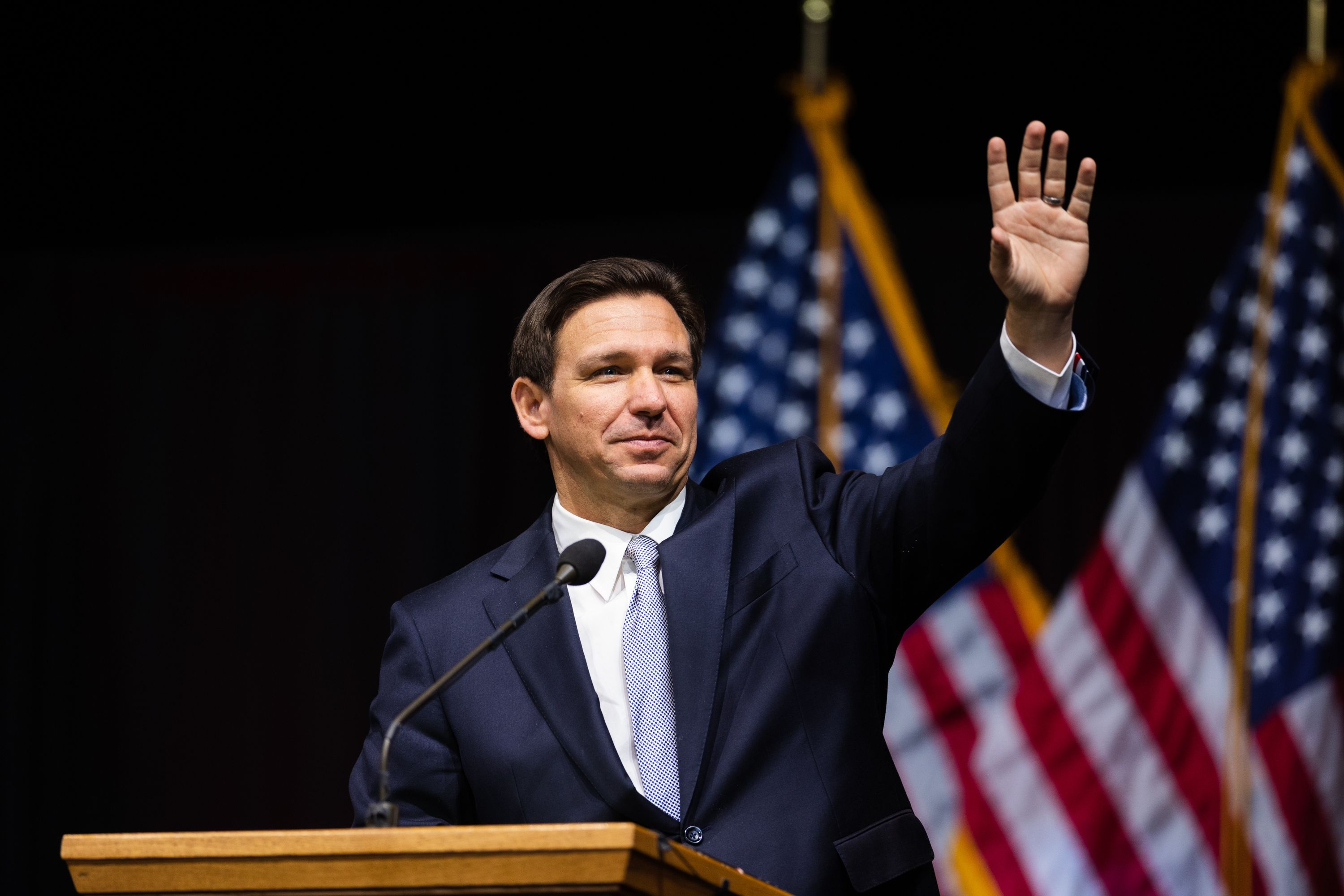 Florida Gov. Ron DeSantis speaks during the Utah Republican Party Organizing Convention at Utah Valley University in Orem on Saturday.