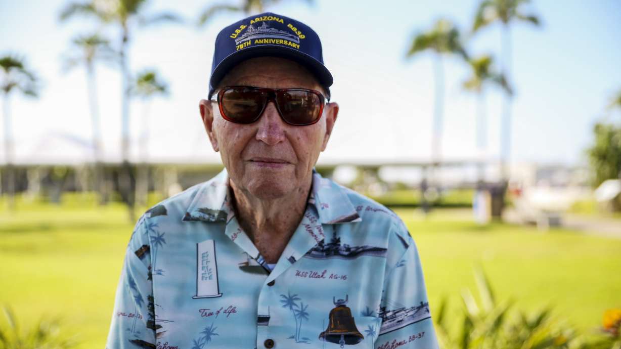 Former U.S. Navy coxswain Howard "Ken" Potts at a ceremony in Pearl Harbor, Hawaii, Dec. 6, 2016. Potts, one of the last two remaining survivors of the USS Arizona battleship died Friday in Provo.