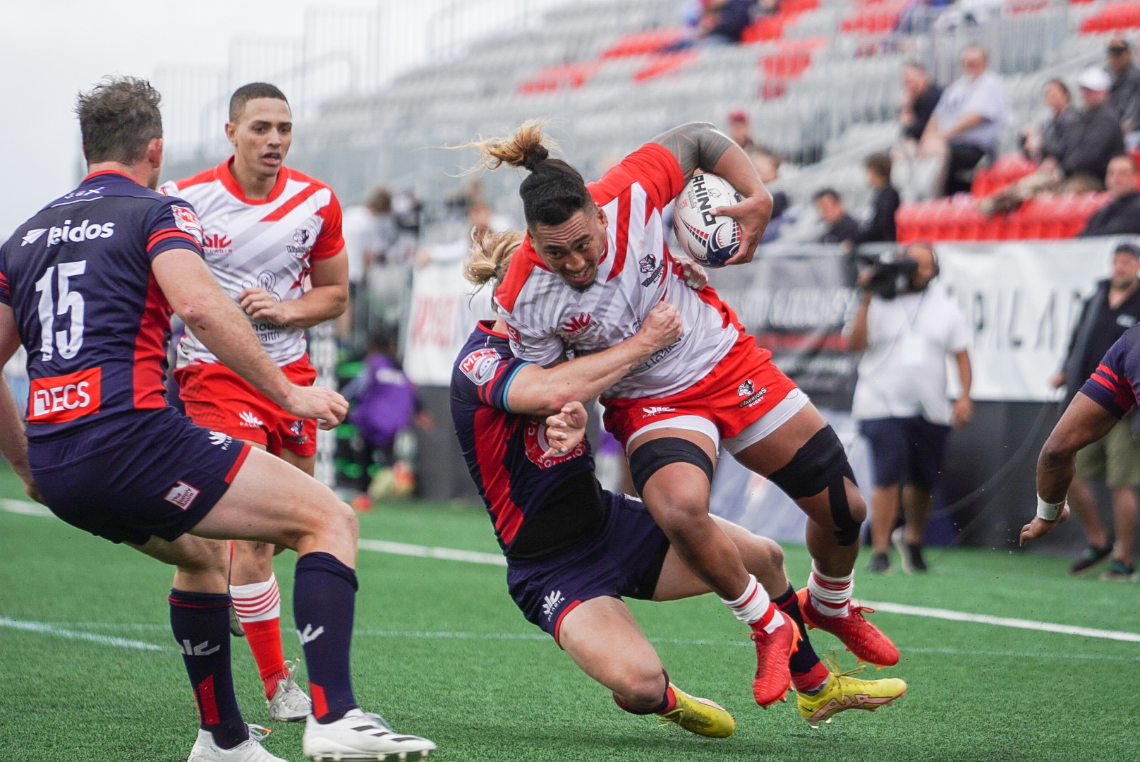Utah Warriors flanker Lance Williams carries the ball against Old Glory DC, Saturday, April 22, 2023 in Leesburg, Virginia.