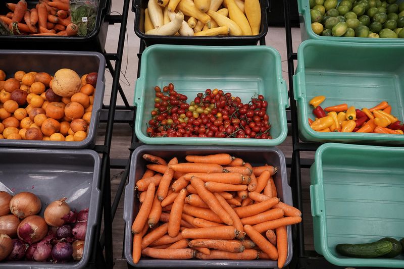Vegetables and fruits at The Community Assistance Center a local pantry that receives its donations from the Atlanta Community Food Bank, in Atlanta, Georgia on April 11.