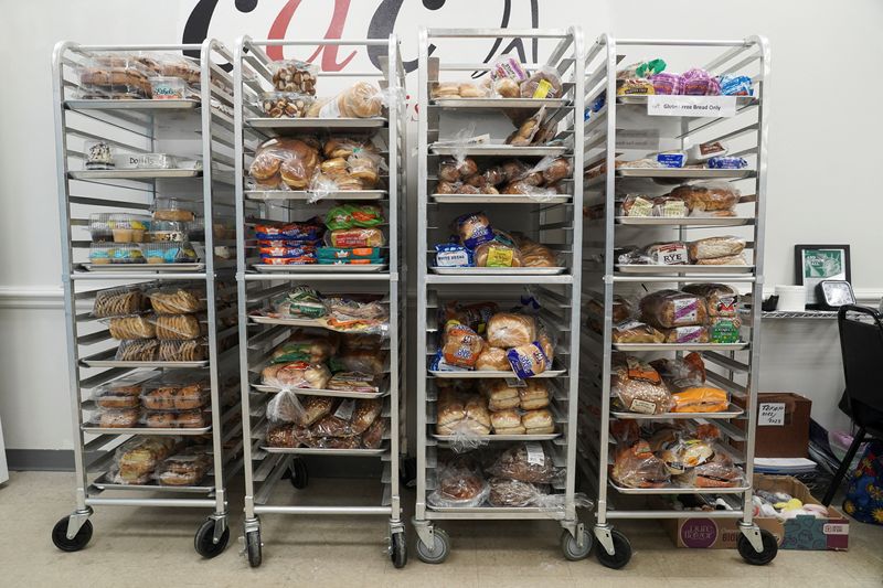 The bread carts are pictured at The Community Assistance Center food pantry, in Atlanta, Georgia, April 12.