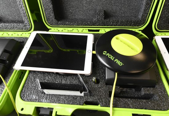 Electronic poll book kit that voters will use to sign in at polling locations at the Albany County Board of Elections building, Oct. 14, 2020, in Albany, N.Y. An effort to create a national testing program for technology central to U.S elections will get underway later this year. The aim is to strengthen the security of equipment that's been targeted by foreign governments and that's provided fertile ground for conspiracy theories.