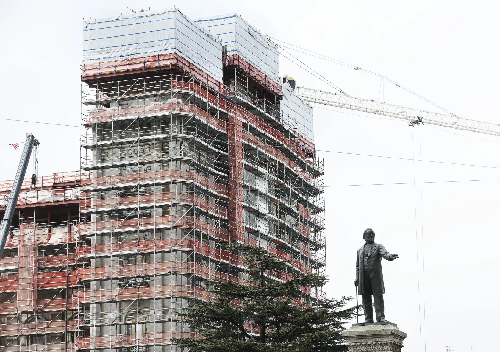 Concrete is poured at the Salt Lake Utah Temple in Salt Lake City on March 30 during an overnight pour.