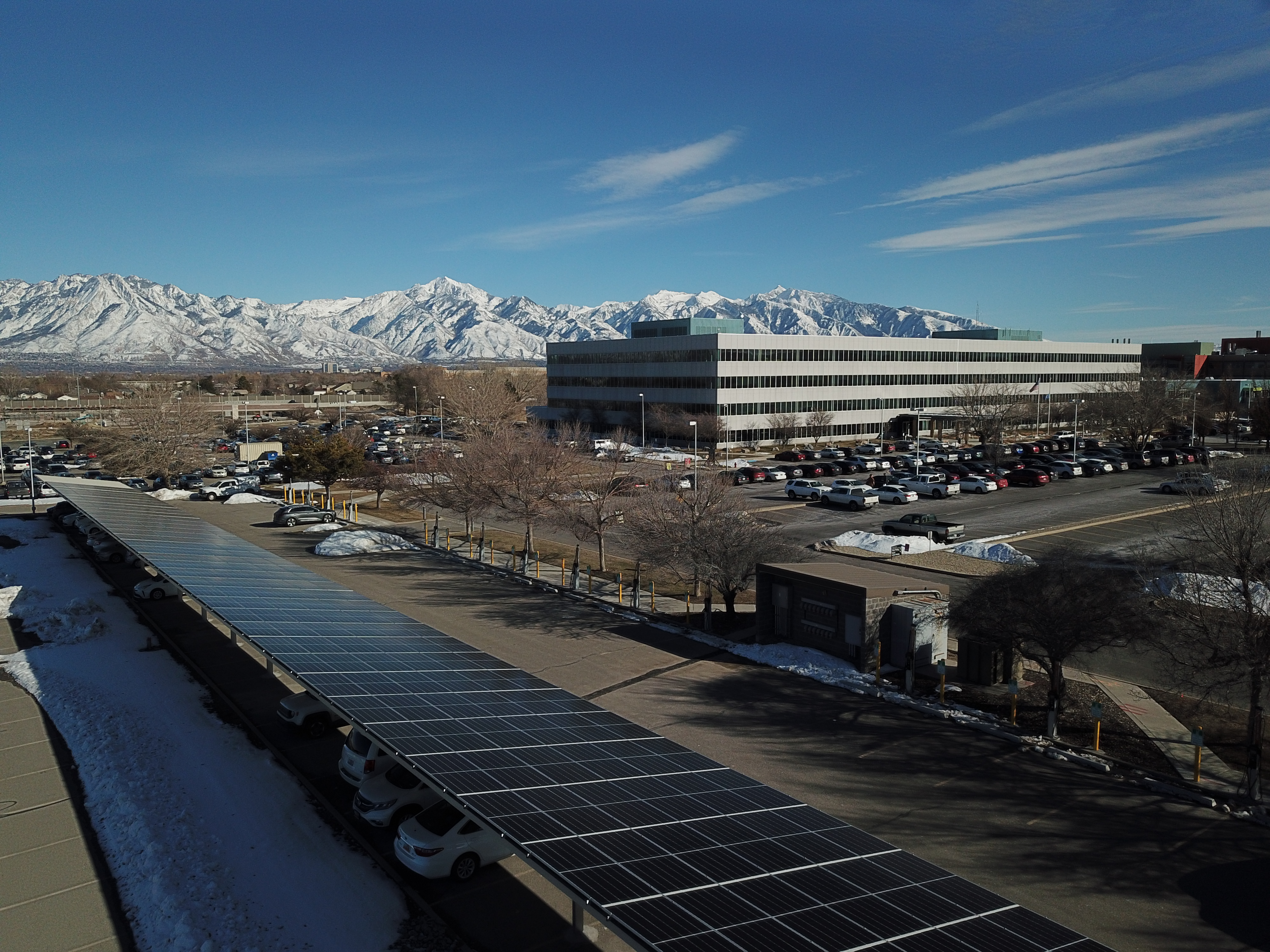 Solar Panel installation at the Taylorsville State Office Building.  Rocky Mountain Power's renewable energy-focused Blue Sky program on Monday celebrated its 200th completed project.