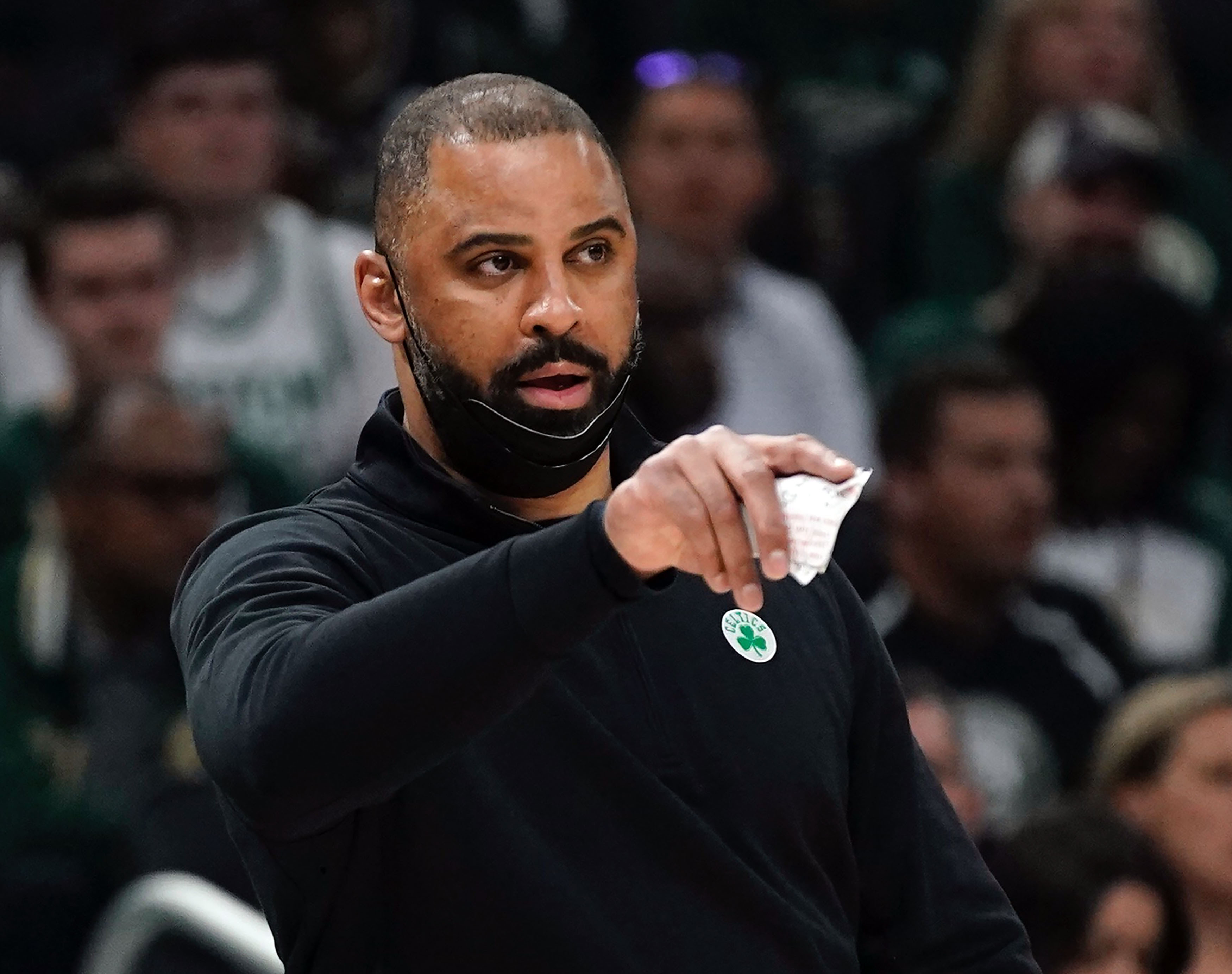 FILE - Boston Celtics head coach Ime Udoka reacts during the first half of Game 6 of an NBA basketball Eastern Conference semifinals playoff series May 13, 2022, in Milwaukee. Udoka has been hired as the new coach of the Houston Rockets, a source familiar with the deal told The Associated Press on Monday, April 24, 2023. The person spoke to the AP on the condition of anonymity because the team had not officially announced the move.