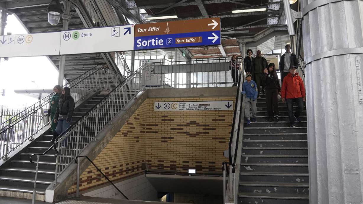 The access to a subway station is made possible only for pedestrians, Monday, April 24, 2023 in Paris. A rebuke from Europe's foremost human rights body and the looming deadline of what's billed as fully accessible Paris Olympics in 2024 are together upping pressure on President Emmanuel's government to better protect the rights of people with disabilities, as the French leader gathers campaigners together Wednesday at the Elysee Palace for France's first national conference on disabilities since the COVID-19 pandemic