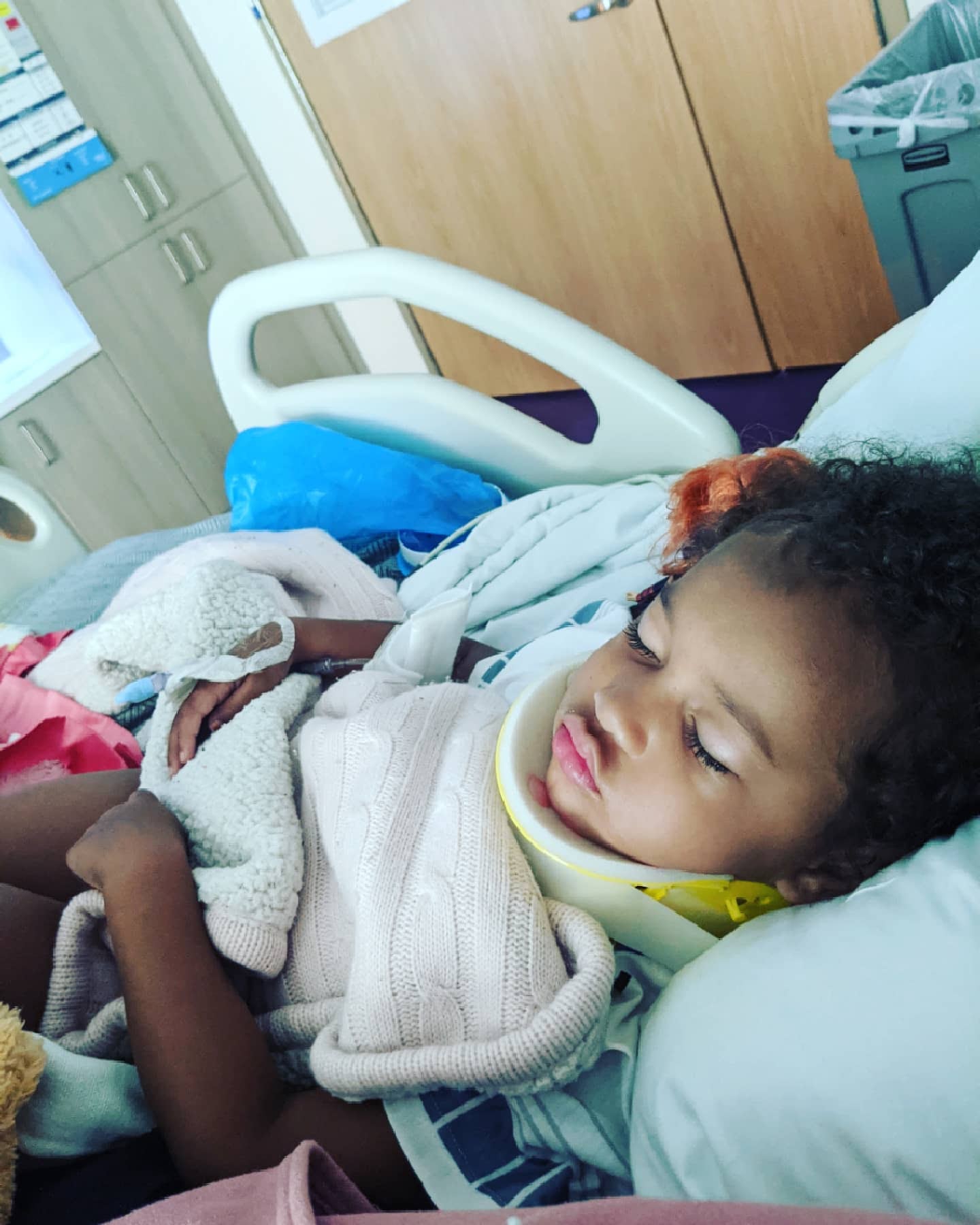 Jazarah Staton in the hospital after falling from a second-story window in 2021. Her mom said in a press conference on Monday she wants other parents to know they can take steps to prevent window falls.