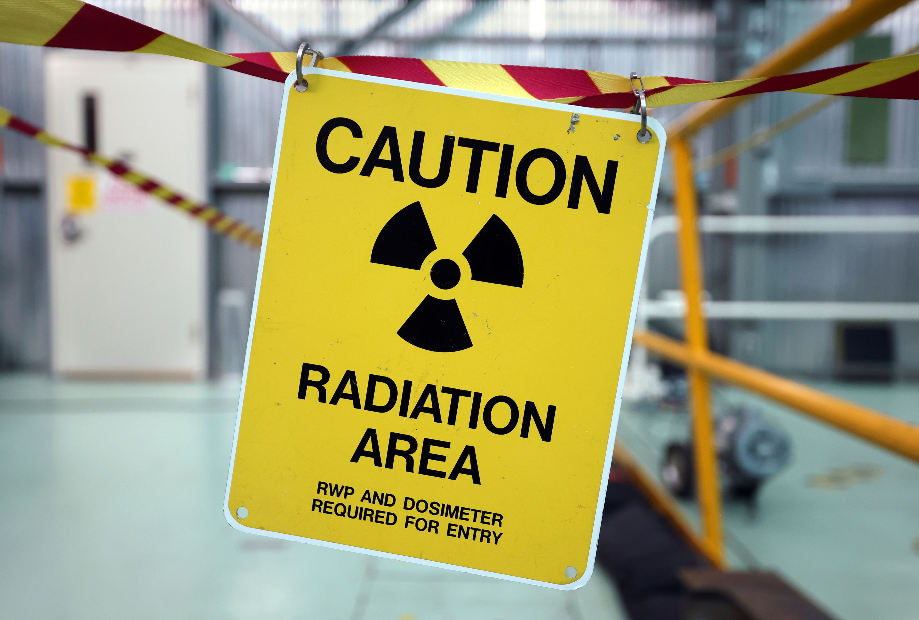 A radiation caution sign is pictured at the Idaho National Laboratory in Atomic City, Idaho, on April 5.