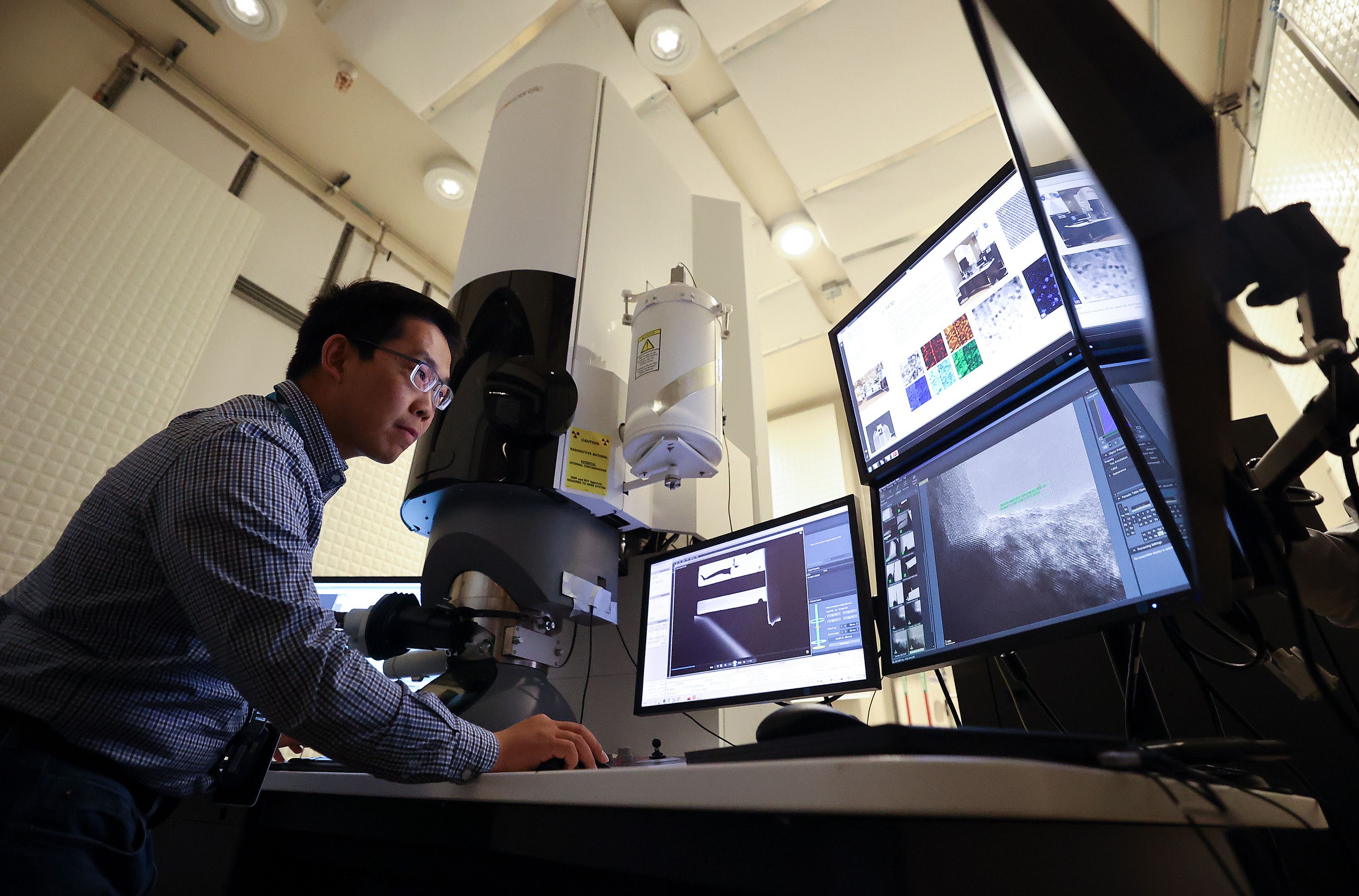 Tiankai Yao, transmission electron microscope group lead, works in the Materials and Fuels Complex at the Idaho National Laboratory in Atomic City, Idaho, on April 5.
