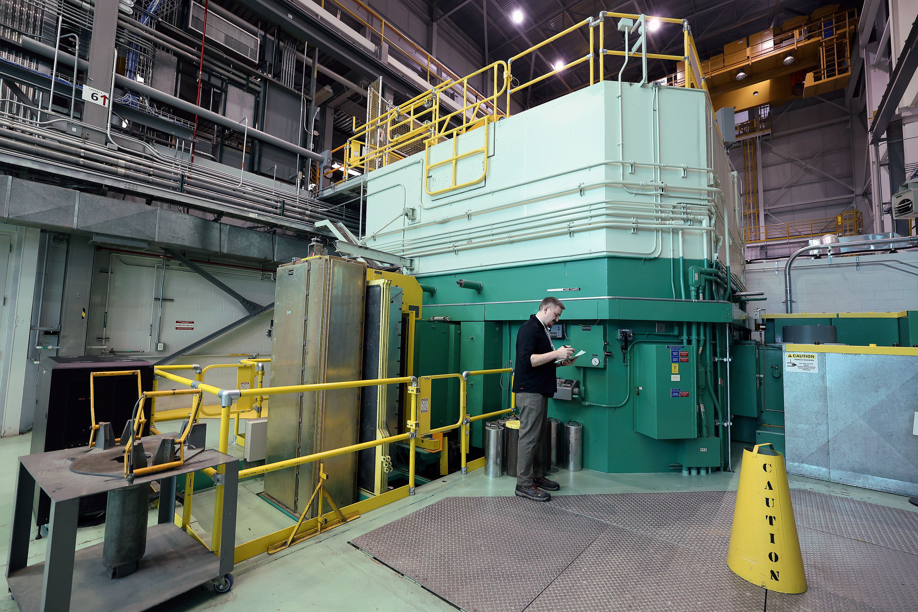 John Roemer, Idaho National Laboratory senior reactor operator, performs radiography shutter checks prior to running the TREAT reactor in the Transient Reactor Test Facility at the Idaho National Laboratory in Atomic City, Idaho, on April 5.