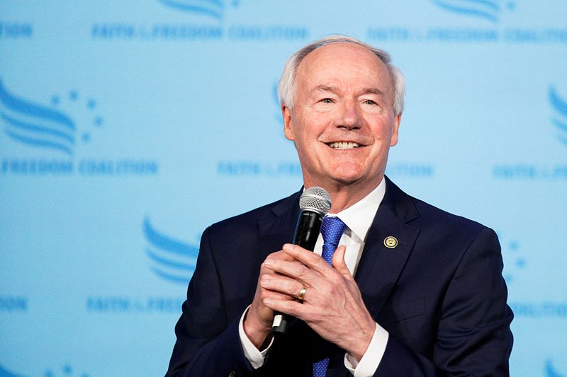 Former Arkansas Governor Asa Hutchinson speaks at the Iowa Faith & Freedom Coalition Spring Kick-off in West Des Moines, Iowa, Saturday. Hutchinson launched his 2024 presidential bid on Wednesday. 