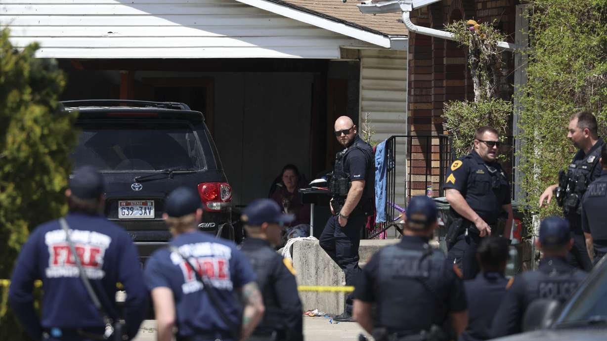 Salt Lake police investigate a shooting near 1600 West and 500 South in Salt Lake City on April 26. A 13-year-old girl died in the shooting, and her 16-year-old brother was charged as an adult Wednesday with murder.