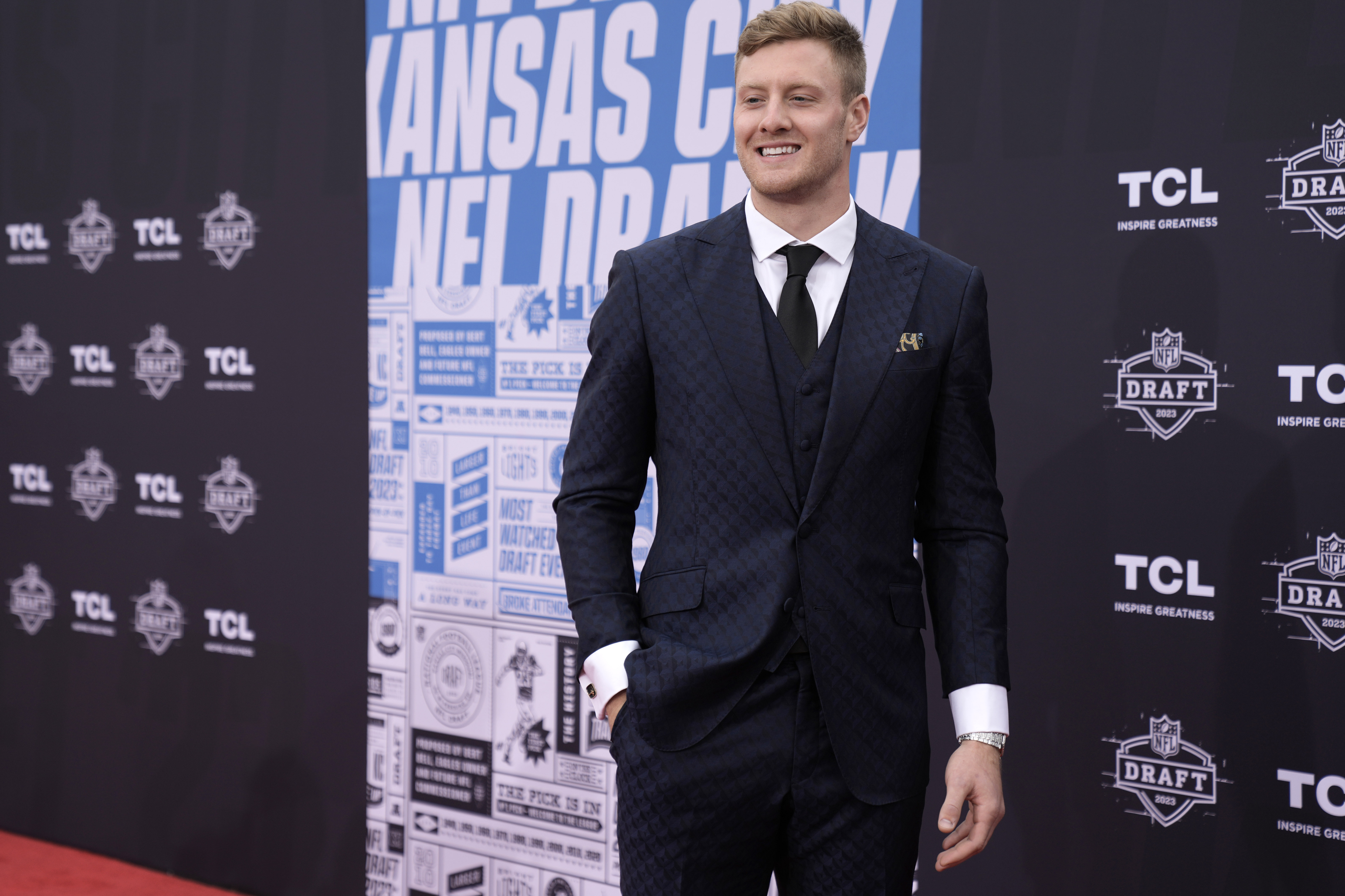 Kentucky quarterback Will Levis arrives on the red carpet before the first round of the NFL football draft, Thursday, April 27, 2023, in Kansas City, Mo. 