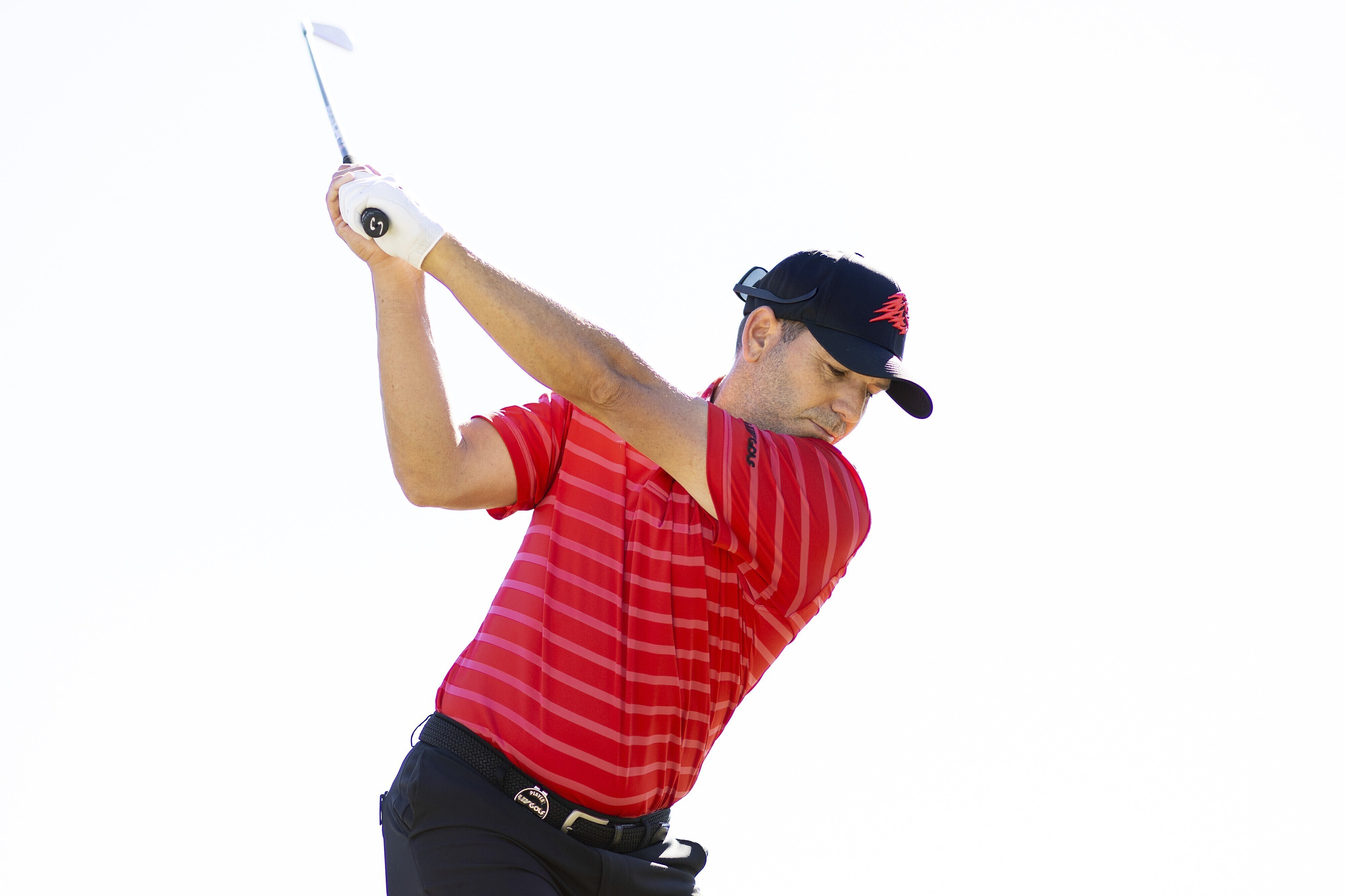 Captain Sergio Garcia, of Fireballs GC, hits on the driving range during the final round of LIV Golf Adelaide at the Grange Golf Club, Sunday, April 23, 2023, in Adelaide, Australia. 