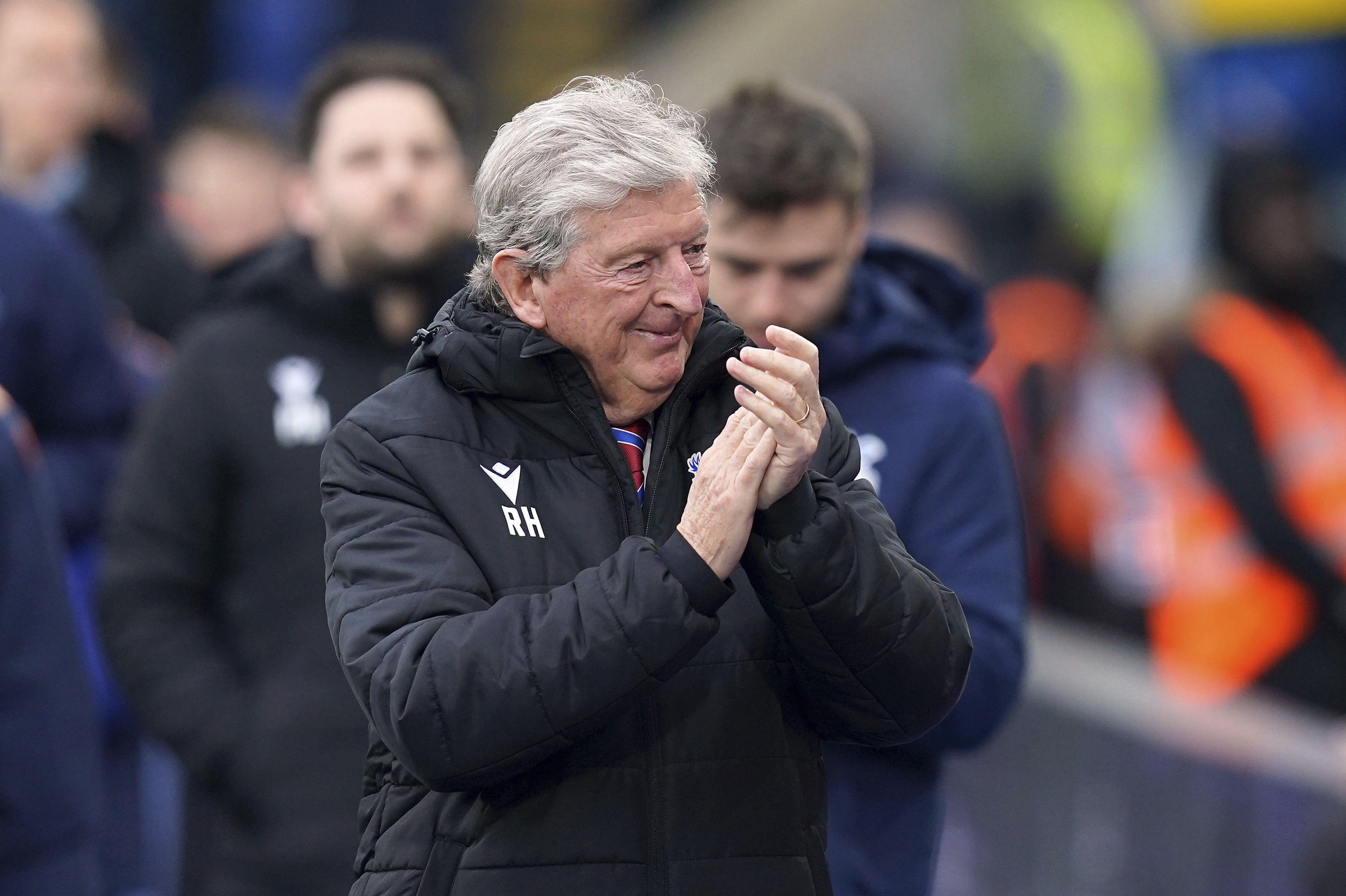 Crystal Palace manager Roy Hodgson gestures, during the English Premier League soccer match between Crystal Palace and Everton, at Selhurst Park, London, Saturday April 22, 2023. 