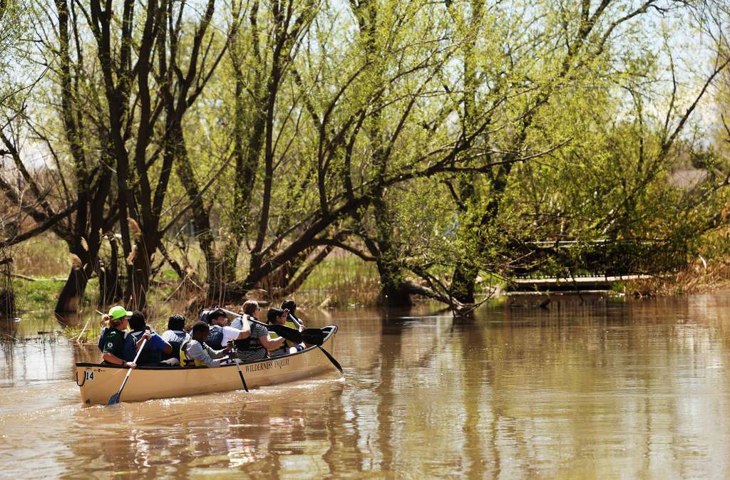 Kids from the Evergreen after school program get to ride in canoes on the Jordan River in Salt Lake City, as Minnesota-based nonprofit Wilderness Inquiry conducts one of their nationwide programs on Friday. The nationally recognized Canoemobile program connected more than 550 local elementary, middle and high school students to the Jordan River.