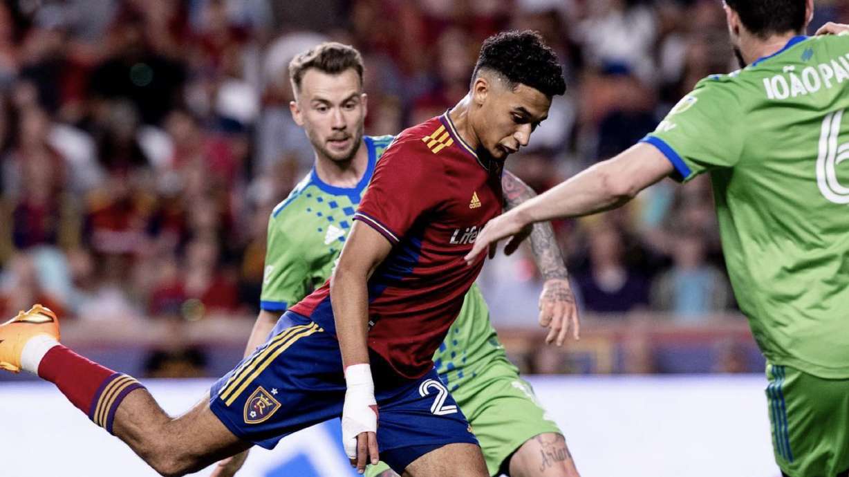 Bertin Jacquesson winds up for a kick against Seattle at America First Field.