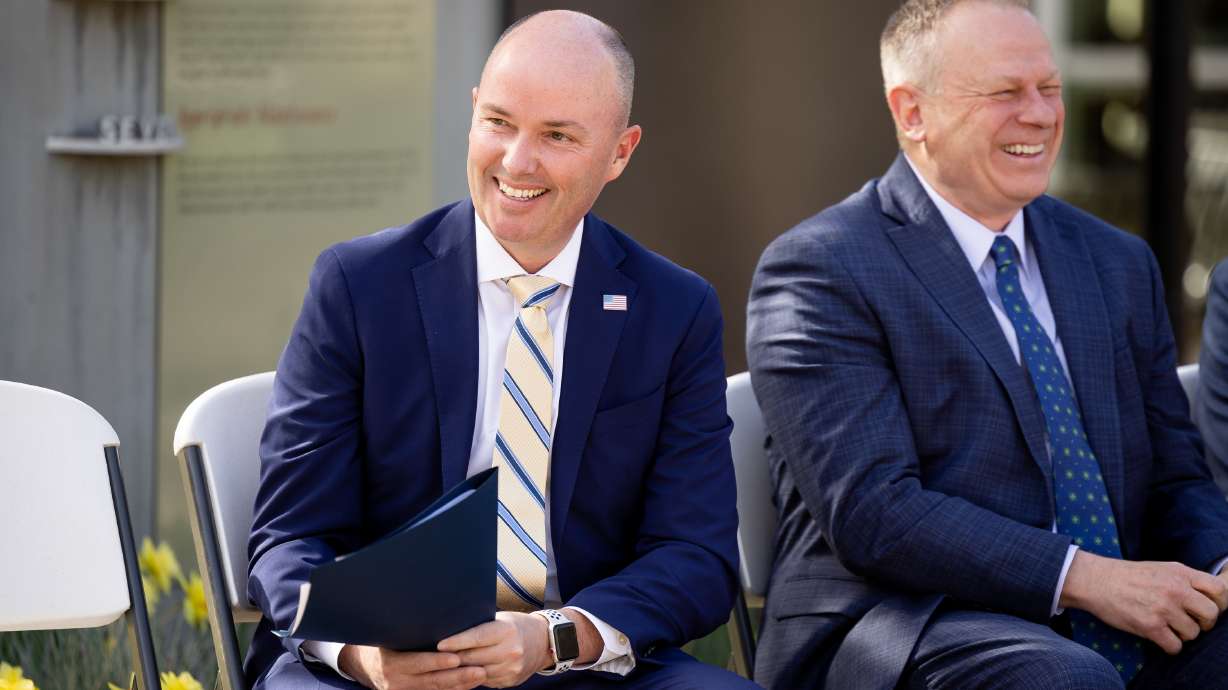 Gov. Spencer Cox at the Jordan Valley Water Conservancy District's Conservation Garden Park in West Jordan on May 1. Cox issued an executive order on Wednesday calling on Utah agencies to assess their water consumption.