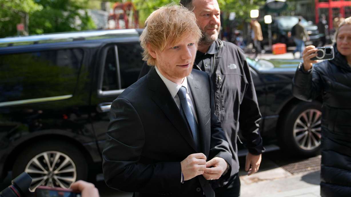 Recording artist Ed Sheeran arrives to New York Federal Court as proceedings continue in his copyright infringement trial, Monday in New York.