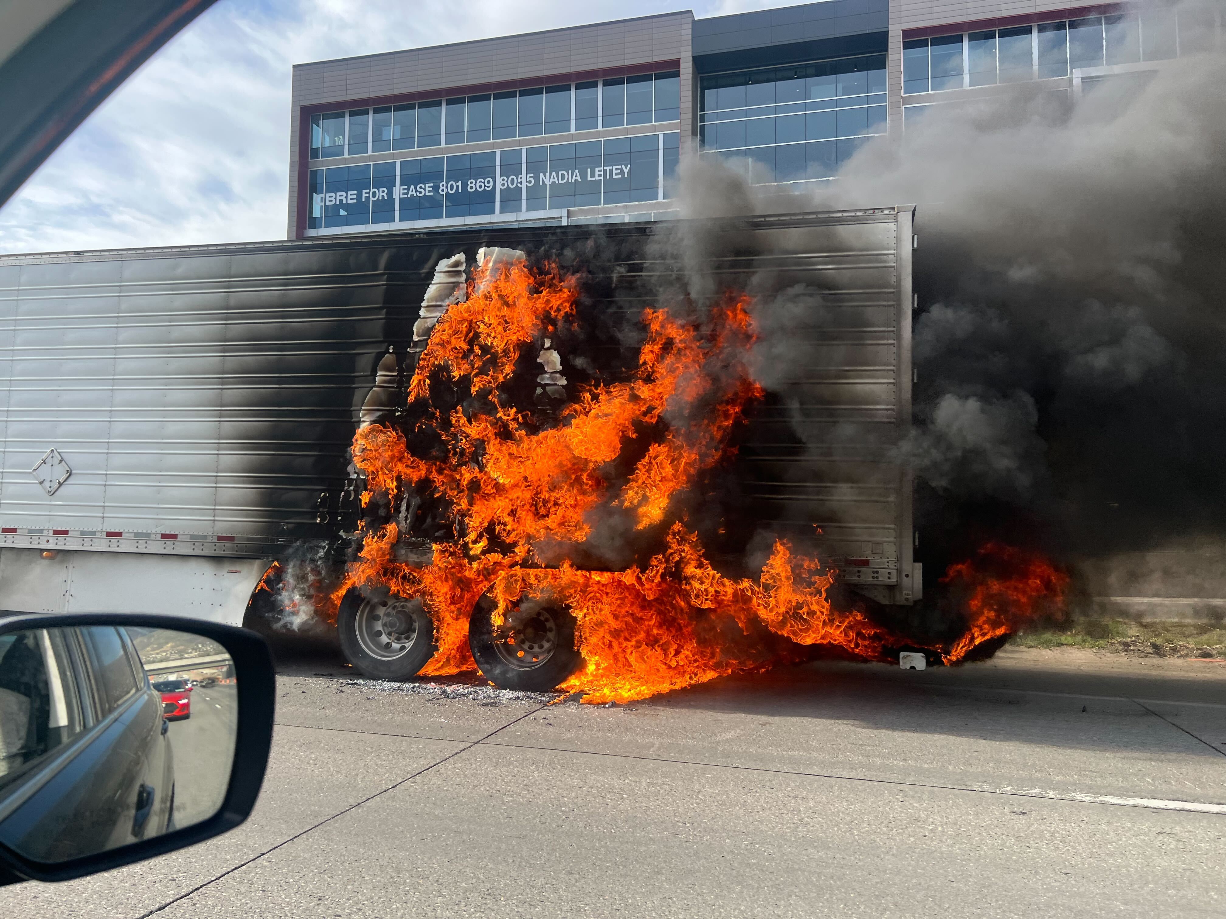 Westbound I-80 is closed after a semitruck caught fire Monday evening on the on-ramp near 1300 East in Salt Lake City, Utah Highway Patrol said.