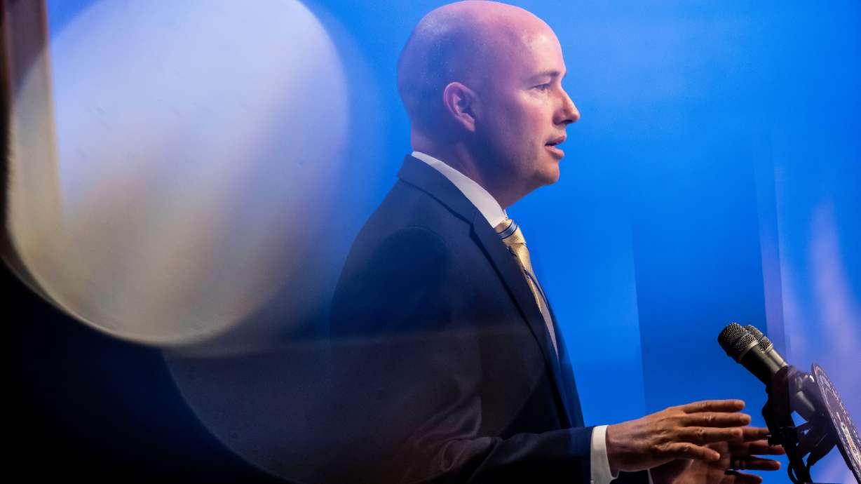 Gov. Spencer Cox speaks from the Eccles Broadcast Center in Salt Lake City on Oct. 20, 2022. During his keynote address Tuesday at the One Utah Summit, Cox spoke with optimism about the challenges facing the Beehive State.