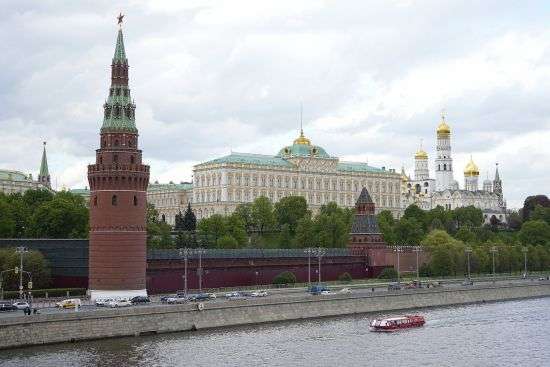 A view of the Moscow Kremlin in Moscow, Russia, Wednesday. Russian authorities have accused Ukraine of attempting to attack the Kremlin with two drones overnight. The Kremlin on Wednesday decried the alleged attack attempt as a "terrorist act" and said Russian military and security forces disabled the drones before they could strike.