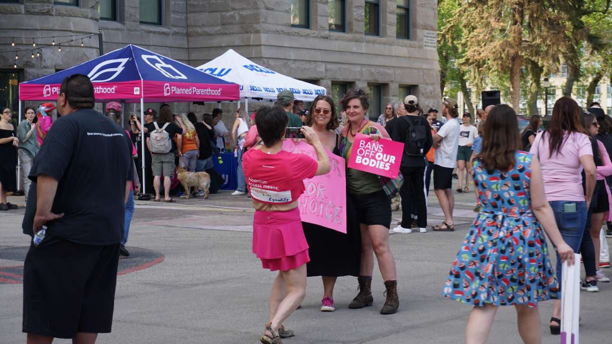 Abortion advocates gather in a rally at Washington Square on Wednesday.