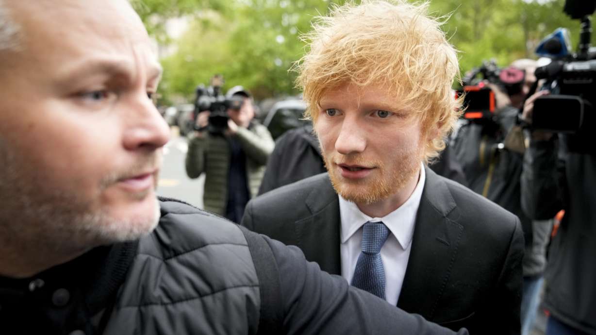 Recording artist Ed Sheeran arrives to New York Federal Court as proceedings continue in his copyright infringement trial, Thursday in New York.