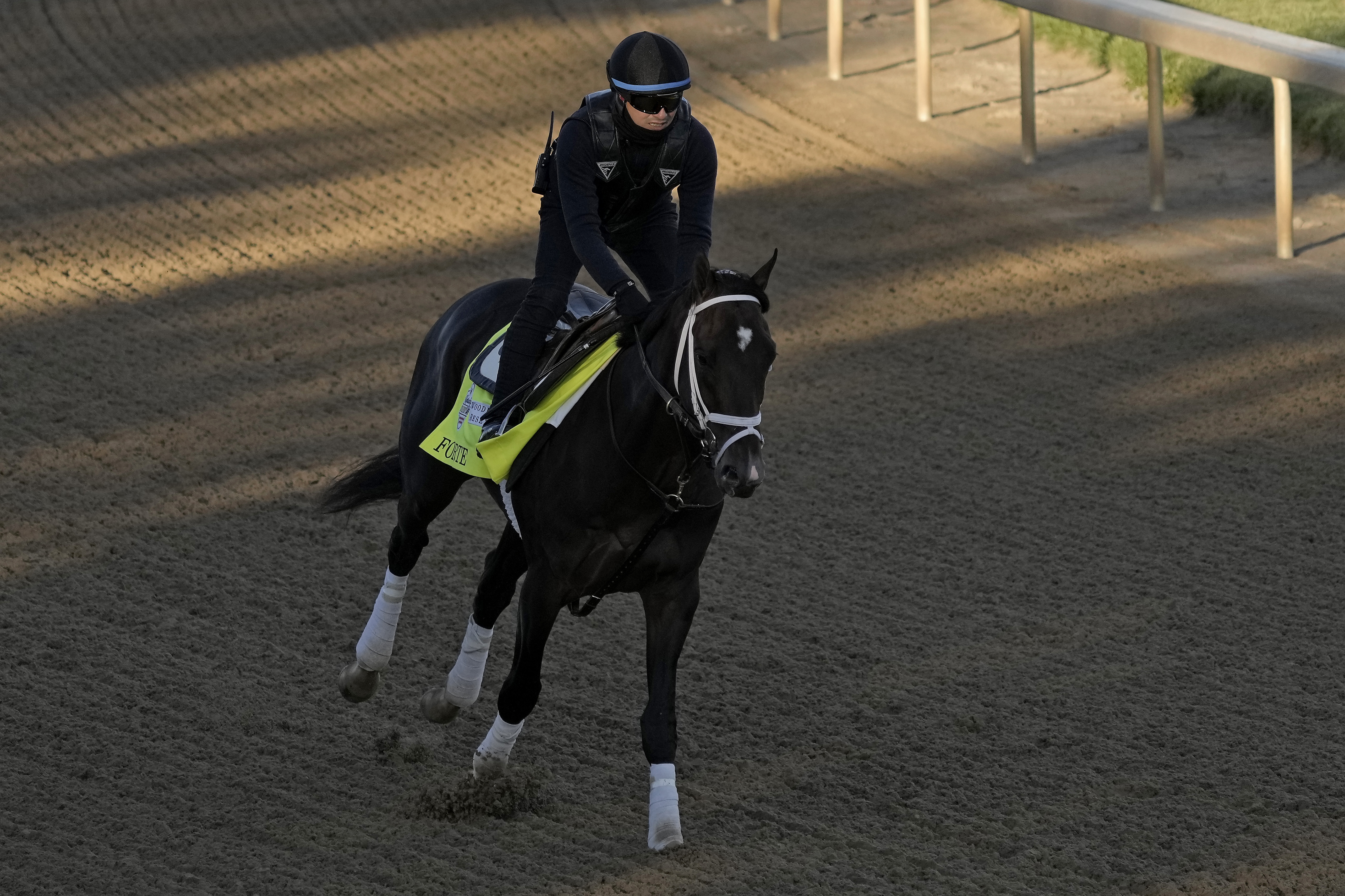 Kentucky Derby hopeful Forte works out at Churchill Downs Wednesday, May 3, 2023, in Louisville, Ky. The 149th running of the Kentucky Derby is scheduled for Saturday, May 6. 