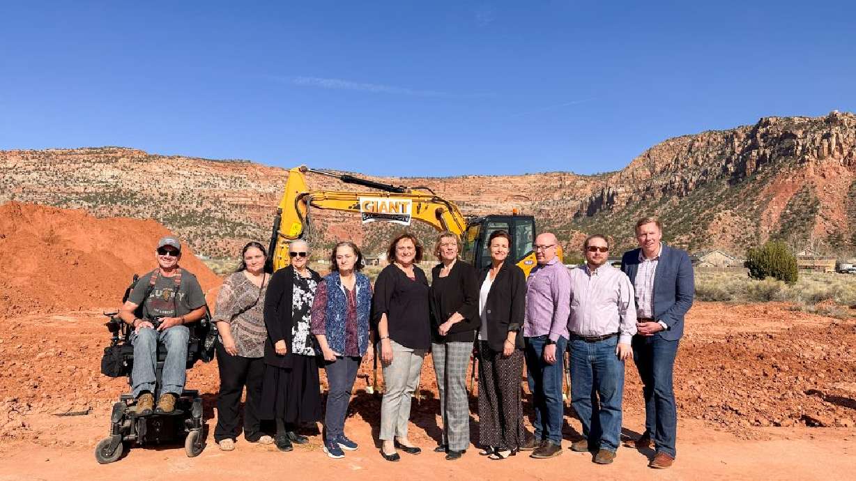 Local government officials at the groundbreaking ceremony for Creek Valley Dental Clinic in Colorado City, Arizona, on April 14. It's one of the many economic opportunities that has unveiled itself within the communities of Short Creek on the Utah-Arizona border over the past few years.