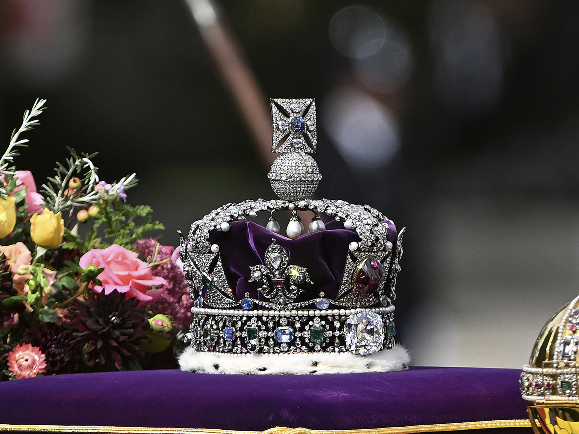 The Imperial State crown and the sovereign's orb and scepter, are seen during the state funeral of late Queen Elizabeth II in London, Sept. 19, 2022. The queen faced a potential assassination threat 40 years ago, ahead of a trip to the U.S.