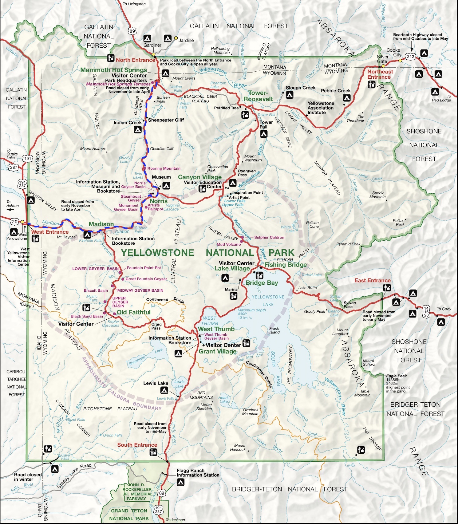 Portions of the main roads in Yellowstone National Park are opened to cyclists before cars each spring. The dotted blue line in the upper left portion of the map traces the approximate route, which covers almost 50-miles starting at the West Entrance and contemning to Mammoth Hot Springs.