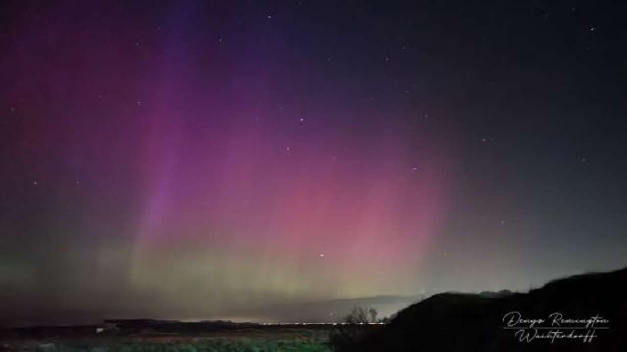Northern lights shine in Tooele overnight April 25. The National Weather Service says northern areas of the nation may see the lights Sunday night and early Monday morning.