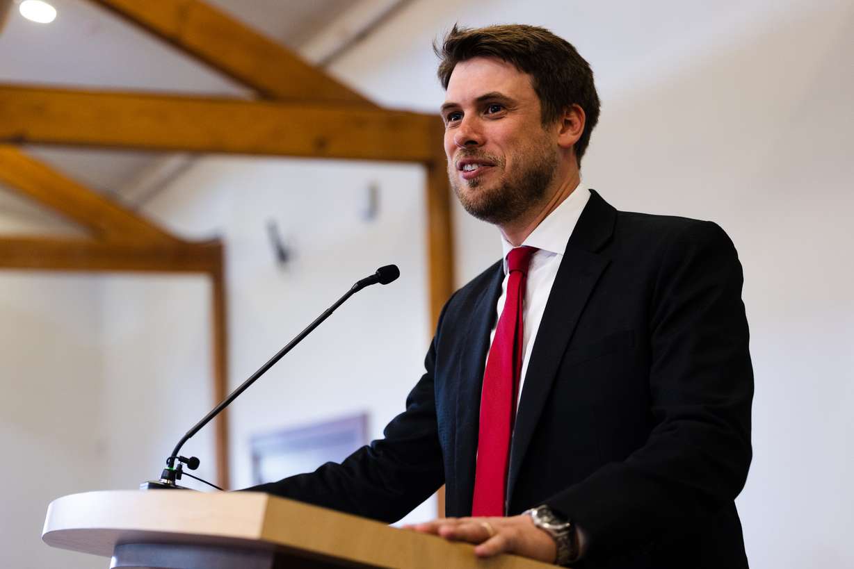 Rabbi Samuel Spector prepares to speak during the 50th anniversary celebration of the Kol Ami synagogue in Salt Lake City on Sunday. (Photo: Ryan Sun, Deseret News)