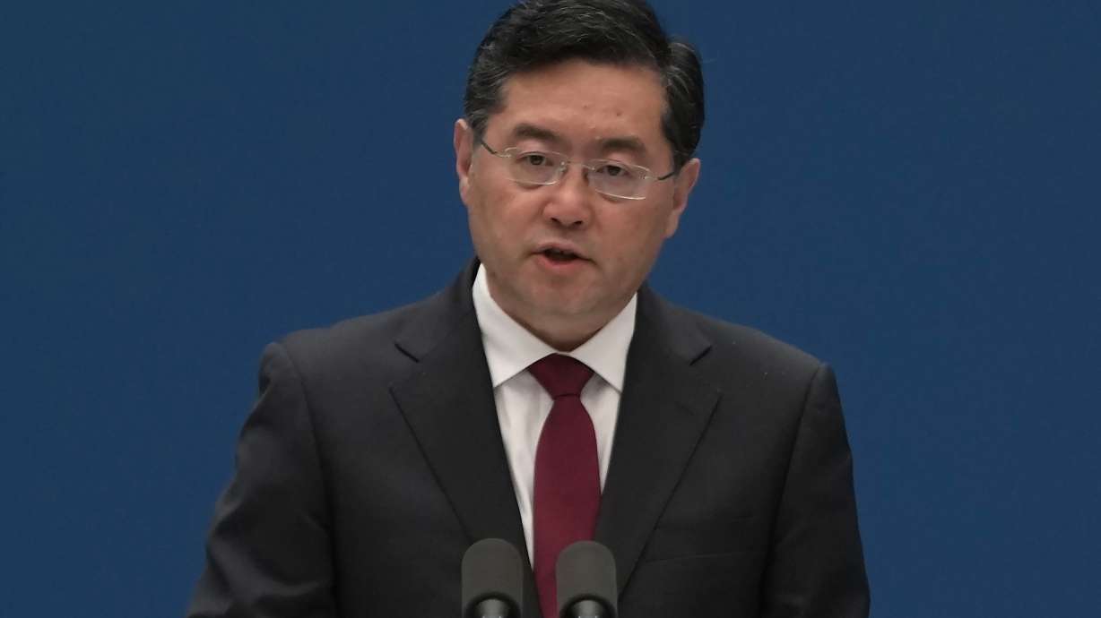 Chinese Foreign Minister Qin Gang speaks during the forum titled Chinese Modernization and the World held at The Grand Halls in Shanghai, on April 21. China’s foreign minister told the U.S. ambassador on Monday that Washington is responsible for the downturn in relations between the two countries and must “reflect deeply” before ties can return to a healthy track, an official said.