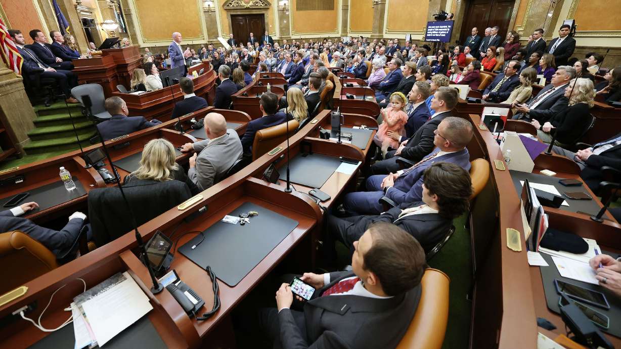 Gov. Spencer Cox delivers his 2023 State of the State address at the Capitol in Salt Lake City on Jan. 19. When it comes to who wields the most political influence in the state, voters say it's the Legislature, not the governor or the courts.