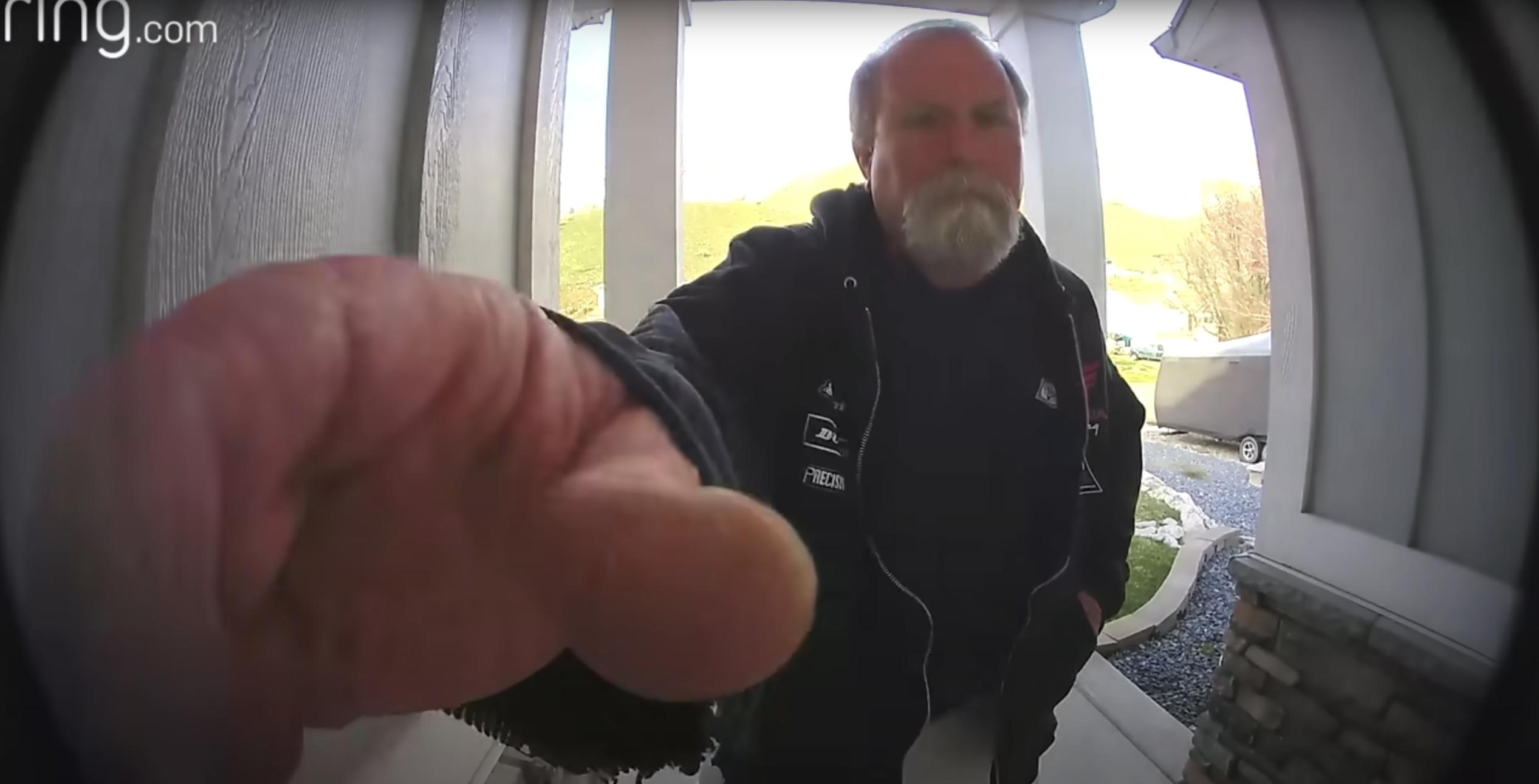 Jeffrey Roberts, of Long Beach, California, rings the doorbell of his estranged brother's home in North Ogden on April 27. Less than 30 seconds later, he is seen in disturbing doorbell video pulling out a weapon and shooting and killing Scott Roberts.