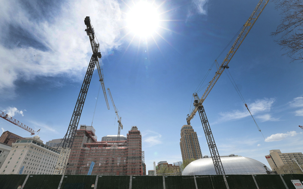 Renovation continues on Temple Square in Salt Lake City on May 2.