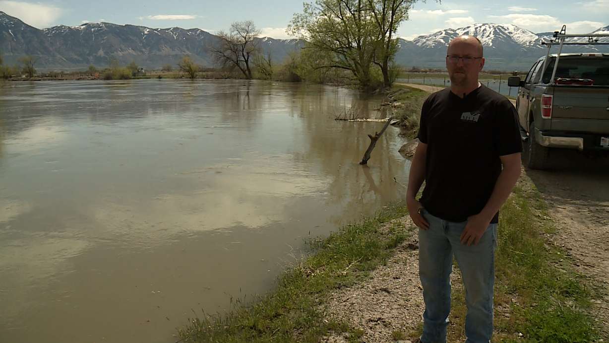 Corrine Mayor Shane Baton talks to KSL Monday as the Bear River continues to rise.