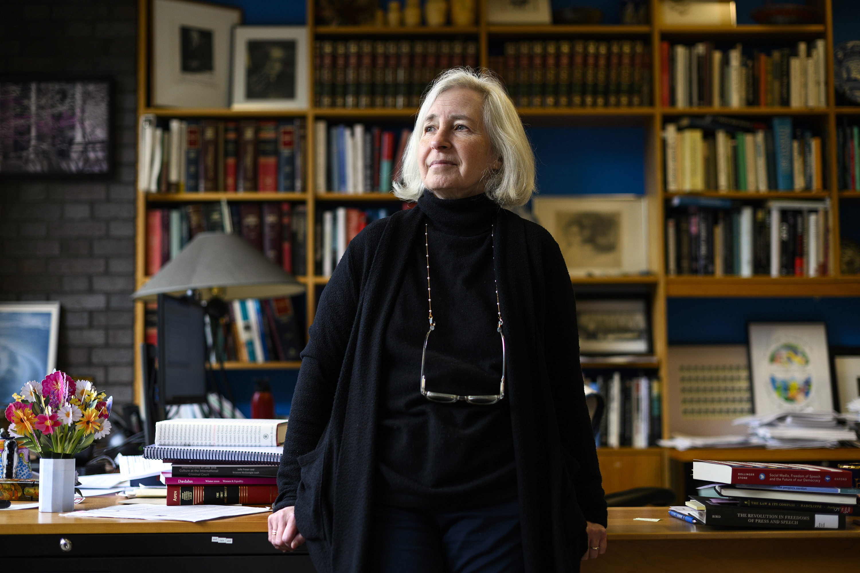 Harvard Law Professor Martha Minow, former dean of Harvard Law School and a leading authority on human rights law, poses for a portrait in her office on May 4 in Boston, Mass.