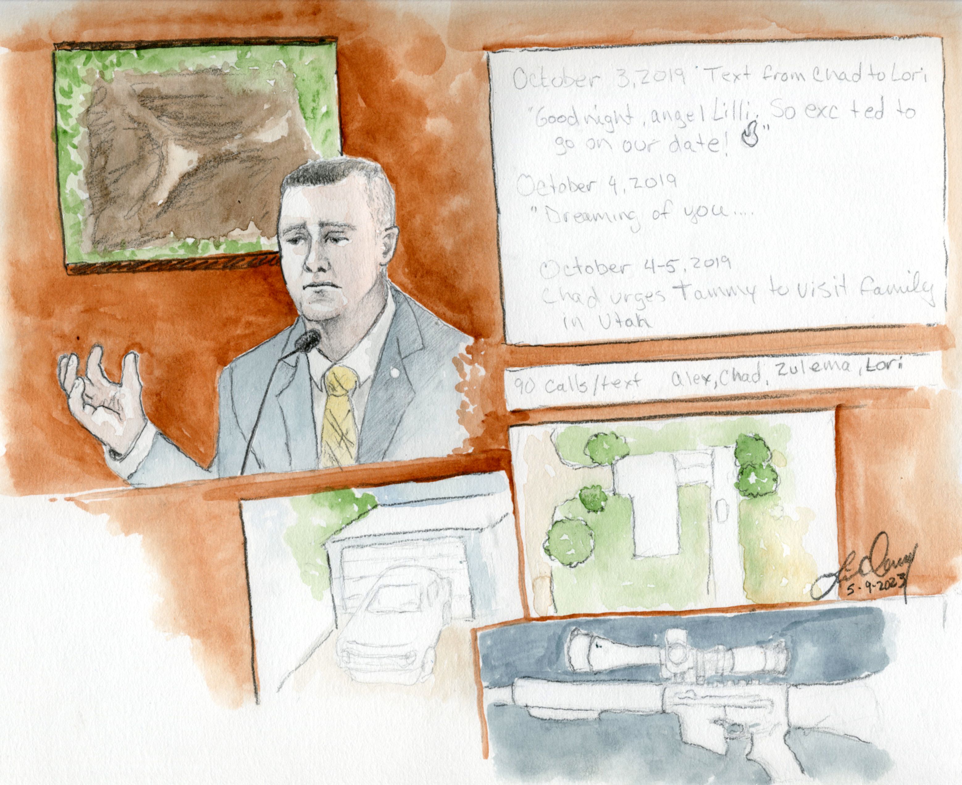 Nicholas Edwards, an investigator with the Idaho Attorney General's Office, testifies in the murder trial for Lori Vallow Daybell on Tuesday.