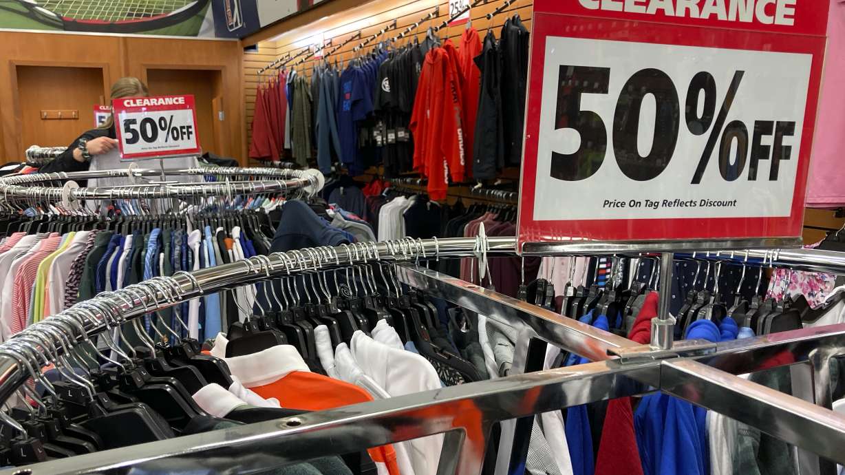 Clearance sale signs are displayed at a retail store in Downers Grove, Ill., April 26. On Wednesday, the Labor Department reports on U.S. consumer prices for April.