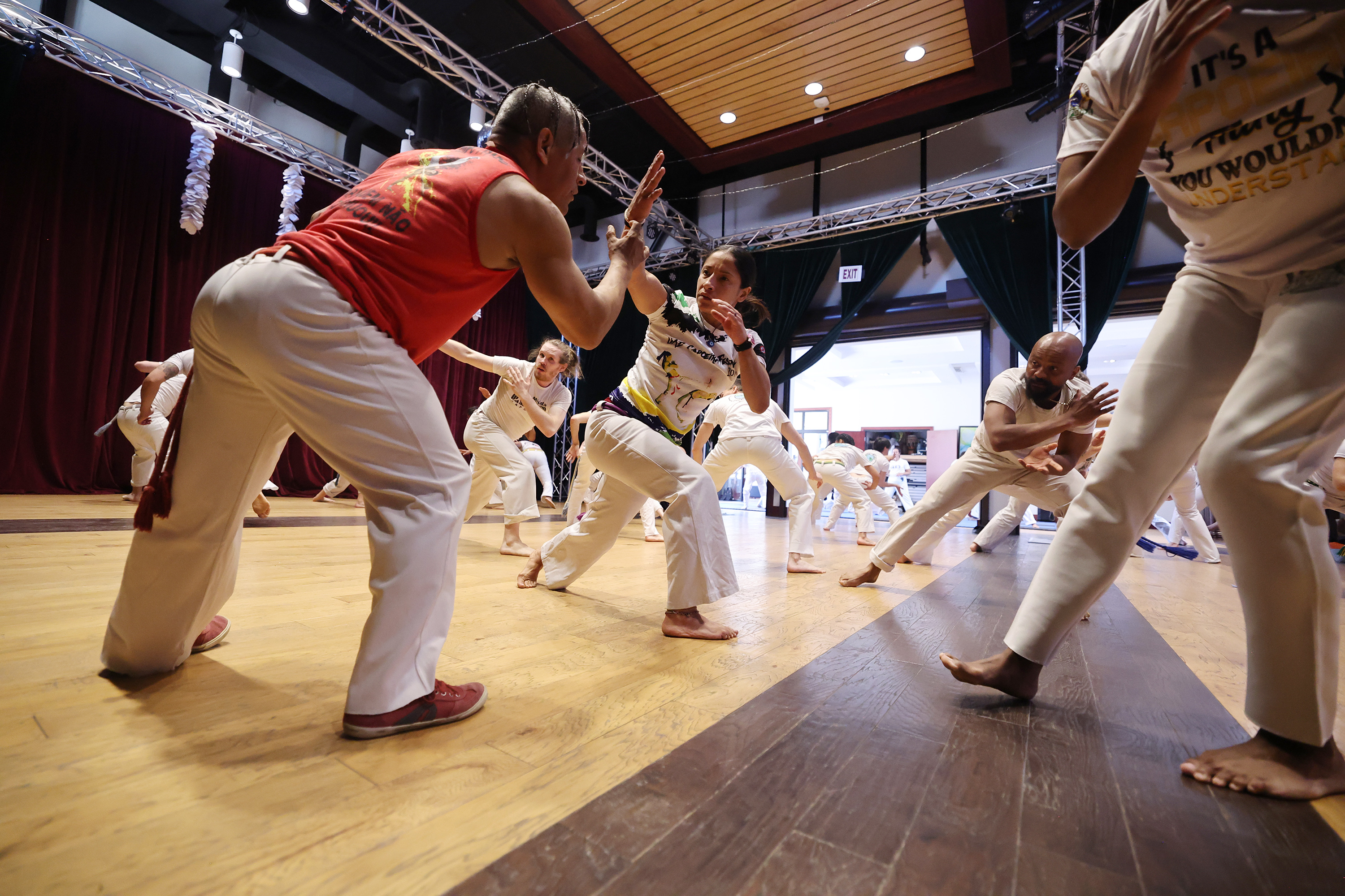 Sandro do Nascimento works with a class during a capoeira class at Trolley Square in Salt Lake City on April 28.