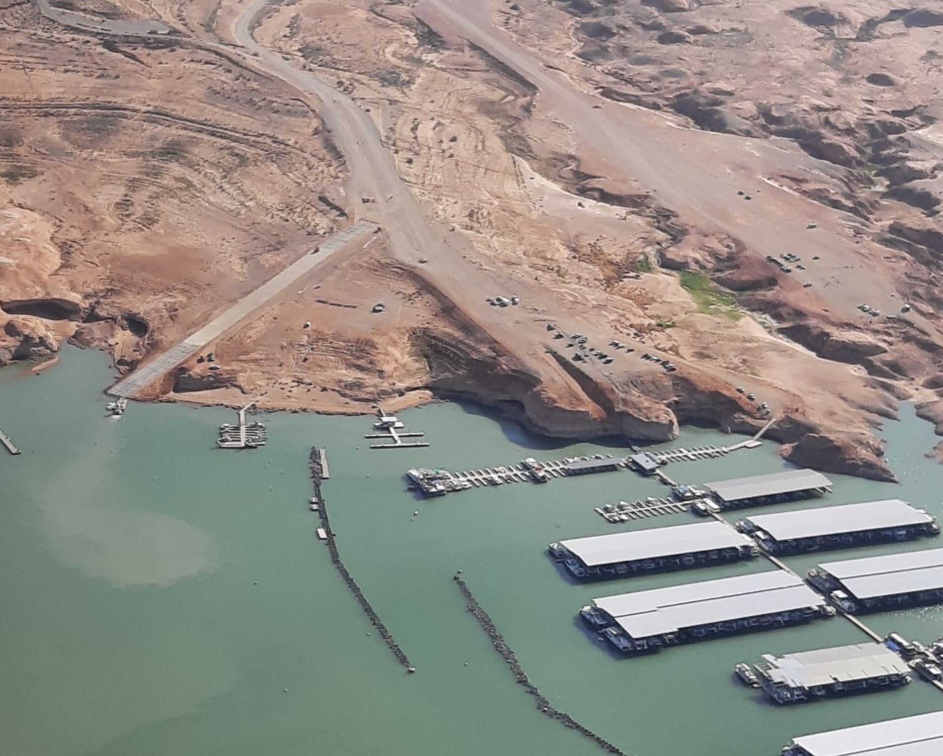 An undated aerial view of the Bullfrog North Boat Ramp at Lake Powell. The ramp reached operable status for houseboats and other large vessels for the first time in months on Saturday.