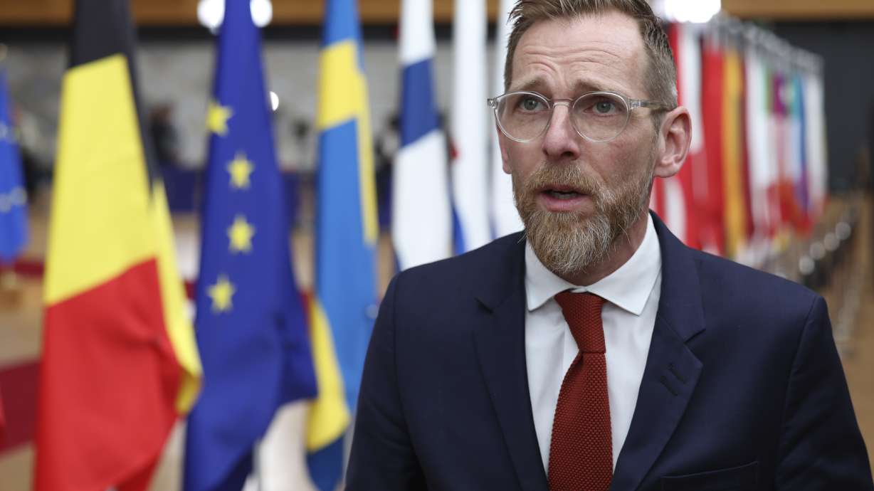Sweden's Minister for Social Affairs and Public Health Jacob Forssmed speaks during his arrival for a meeting of EU sports ministers at the European Council building in Brussels, Monday, May 15, 2023. A boycott of the Paris Olympics by European Union countries is not on the table, the country currently in charge of the 27-nation bloc's presidency said on Monday, urging the International Olympic Committee to exclude Russian and Belarusian athletes from the 2024 Games.