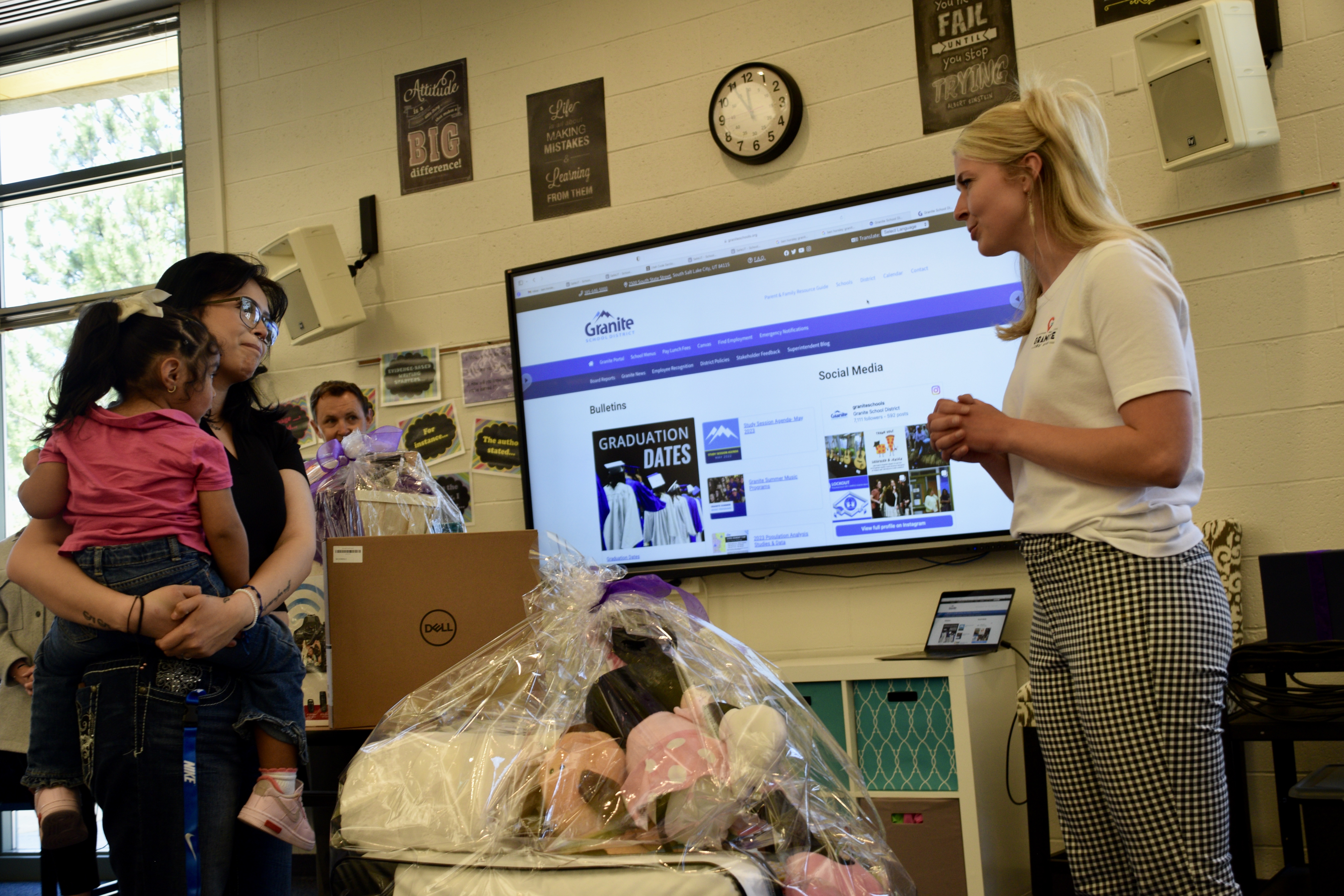 Angie Gonzalez, a senior at Granite Connection High School, reacts to being awarded $1,000 in scholarship money during a ceremony Monday where she was recognized as Granite School District's Absolutely Incredible Kid.