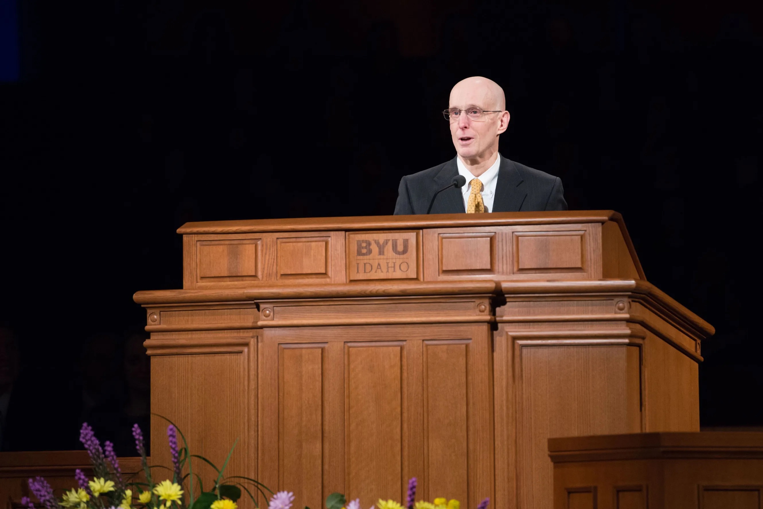 Henry J. Eyring addresses BYU-Idaho students during a campus devotional on Feb. 7. Elder Alvin F. “Trip” Meredith III, 52, a general authority seventy of The Church of Jesus Christ of Latter-day Saints, will replace Henry J. Eyring as president of BYU-Idaho on Aug. 1.