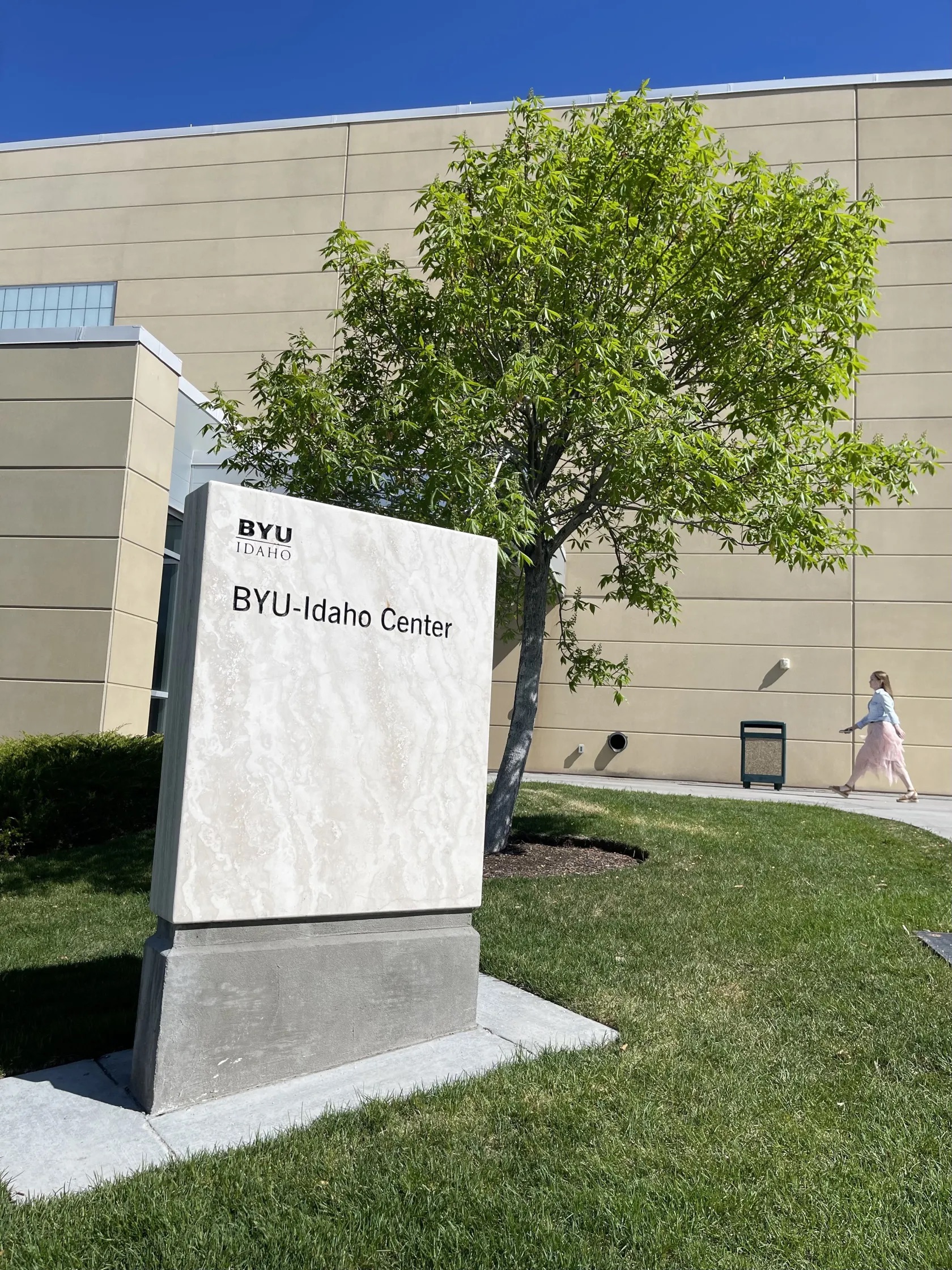 A BYU-Idaho student enters the “I Center” for a campus devotional in Rexburg, Idaho, on Tuesday.