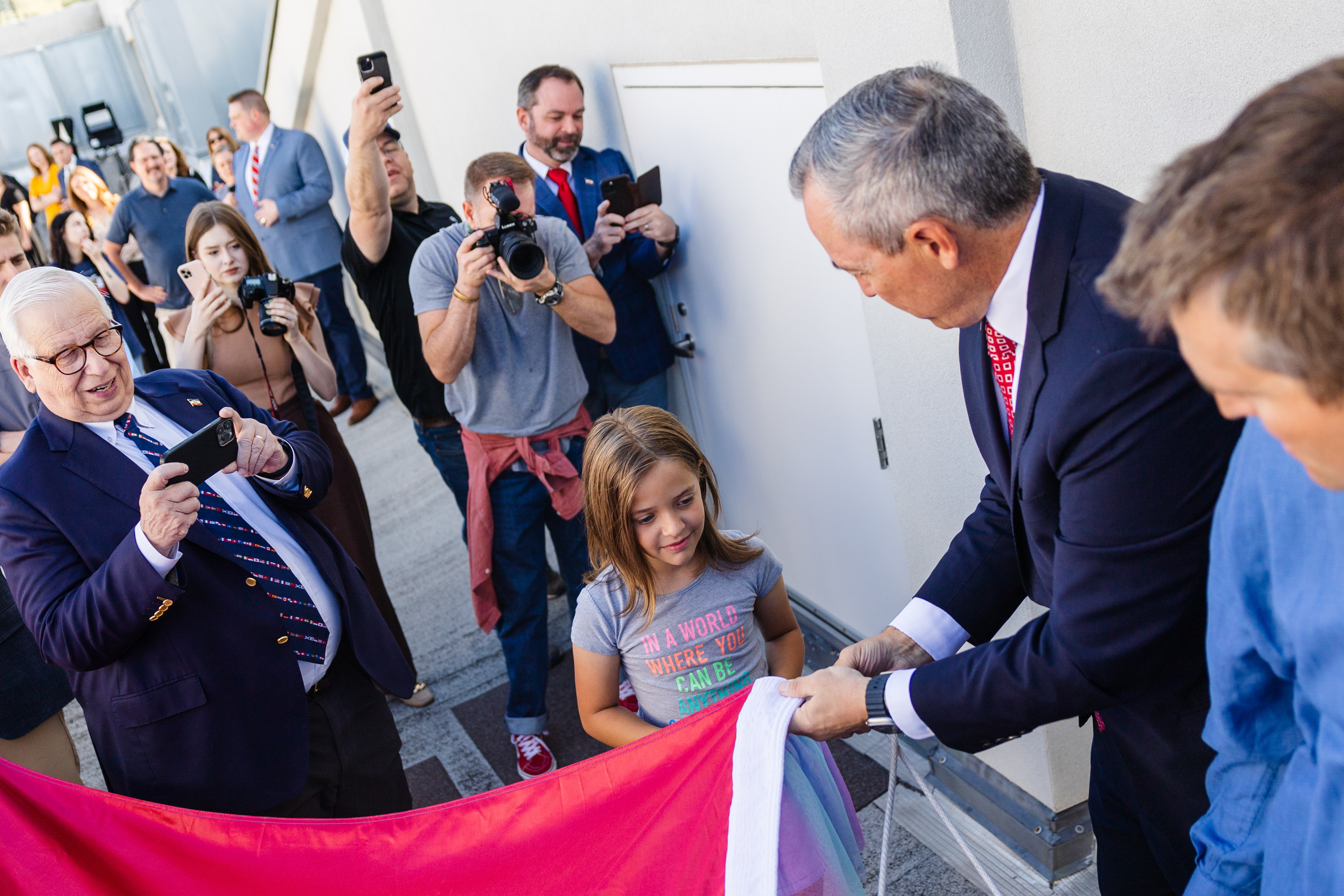 Sen. Dan McCay, R-Riverton, speaks during the raising of the new Utah state flag at the Capitol in Salt Lake City on Wednesday.
