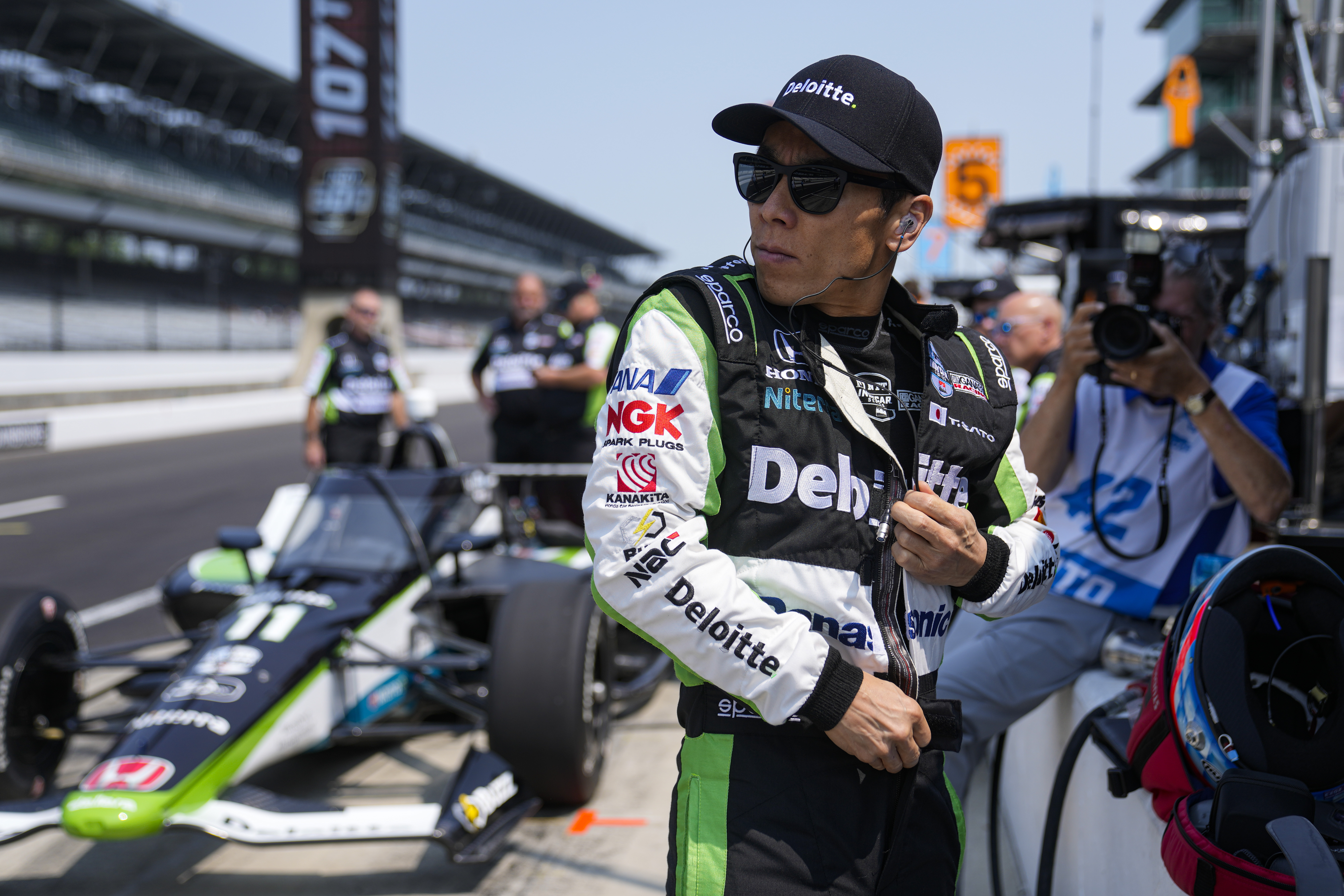 Takuma Sato, of Japan, prepares to practice for the Indianapolis 500 auto race at Indianapolis Motor Speedway in Indianapolis, Wednesday, May 17, 2023. 